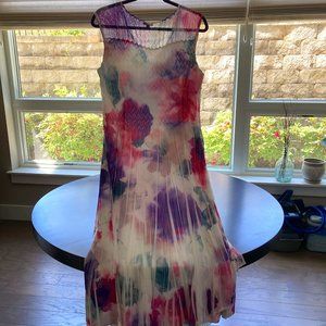 Komarov Abstract Watercolor Floral Cocktail Dress with Shawl  - Size Large